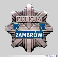 Policyjna gwiazda z napisem POLICJA i ZAMBRÓW