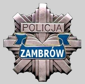 Gwiazda policyjna z napisem Policja Zambrów.